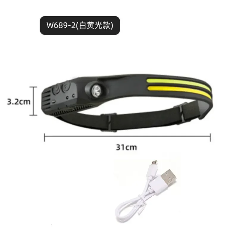 新しいシリコンセンシングヘッドライト Type-C 充電赤、白、黄色の光屋外ランニングヘッドマウント COB ヘッドライト