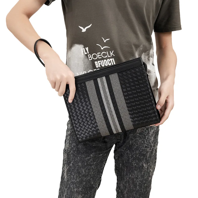 New Fashion Stripe Knitting Men Day Clutch High Quality ipad Case Soft Envelope Bag Big Capacity Handbag Travel Bag For Man