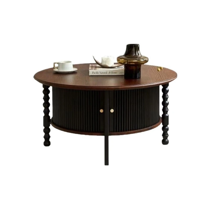 Retro coffee French living room size round combination coffee table tea table medium antique solid wood round 2026