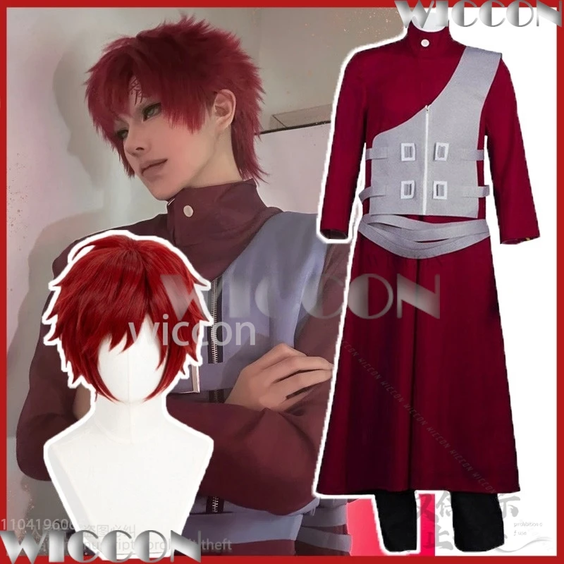 Anime Cosplay Sabaku No Gaara Costume Ninja Hokage Kazekage Clothing Wigs For Adult Coat Vest Pants Carnival Party Customized