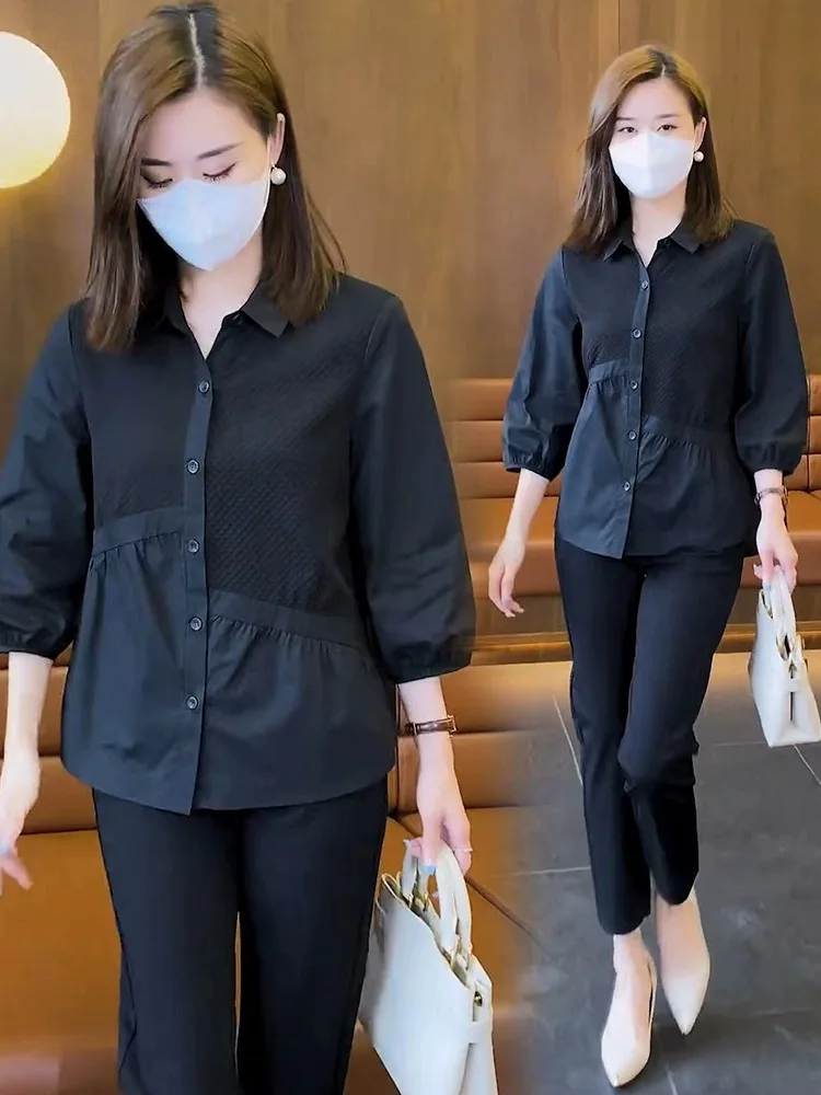 

Fashionable Women's Shirt Spring Design Sensation Cover Belly Seven-Quarter Sleeve Base Shirt Bottoming Top Trendy Outfit