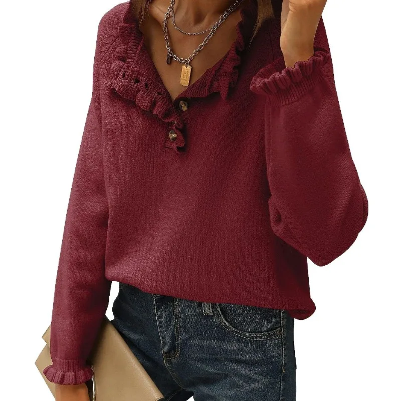 Women's Spring Autumn Bottom Shirt Sweater Knitted Long Sleeve Buttoned Pullover Outer Design Luxury Simple Fashion Comfortable