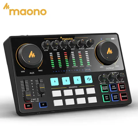 MAONO AME2 Audio Interface Mixer Podcast Studio Console with XLR Input 48V Phantom Power for PC Podcast Recording Live Streaming