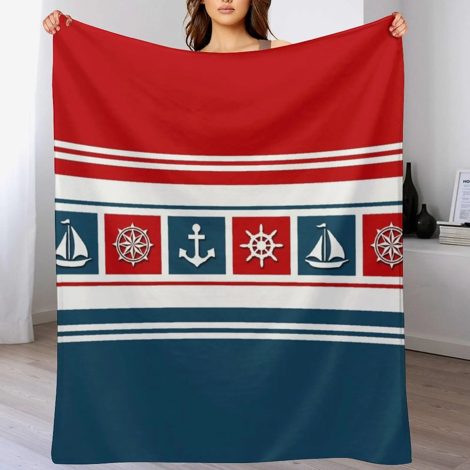 Nautical symbols Throw Blanket Soft Plush Blanket as Housewarming Gift