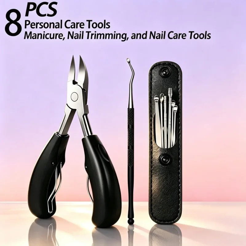 1/8Pcs Multifunctional Personal Care Set, Ingrown Toenail Nippers with 6‑Pcs Ear Pick Kit Stainless Steel Nail & Ear Care Tools