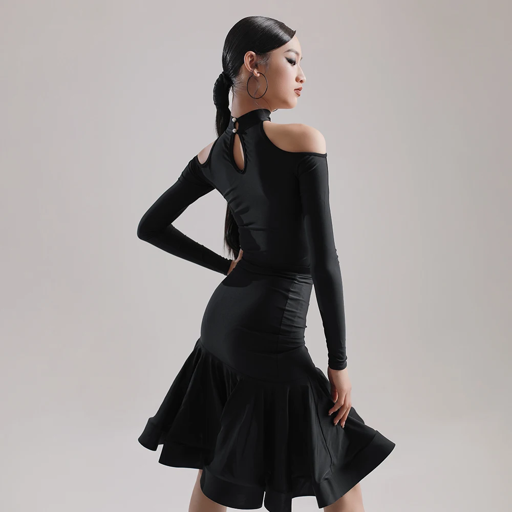 VENNY Latin dance dress new professional separate long sleeve neck black fashion training dress female adult