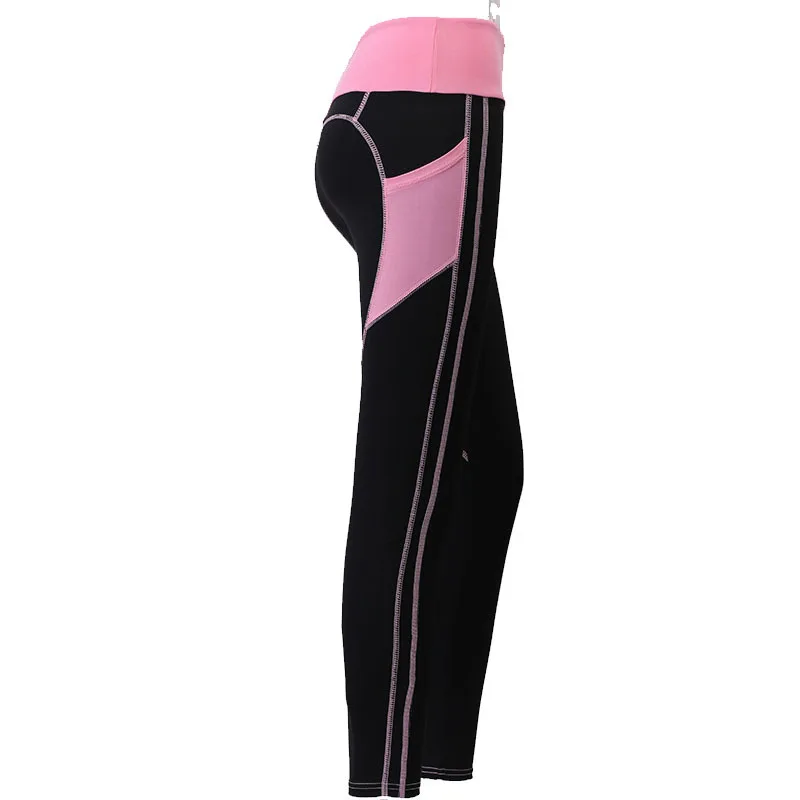 High Waist Patchwork Gym Training Leggings High Elasticity Tights with Pocket Yoga Sports Pants Women Slim Running Fitness Pants