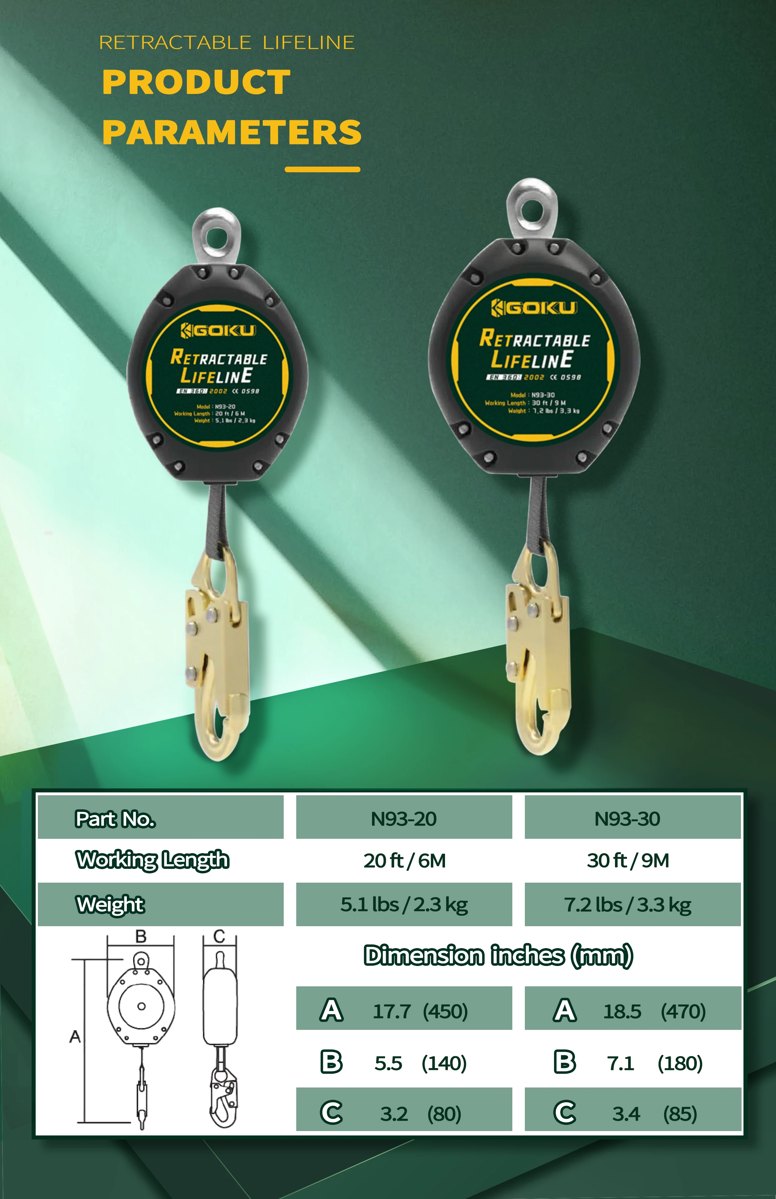 Sangle de Protection de sécurité antichute rétractable, 6M/20 pieds, Lileline