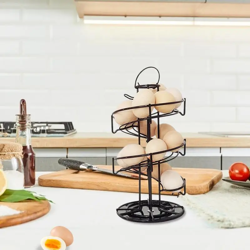 

Modern Metal Egg Shelter Rack Spiral Egg Storage holder Anti Slip Large Capacity Eggs Dispenser Stand For Kitchen Countertop