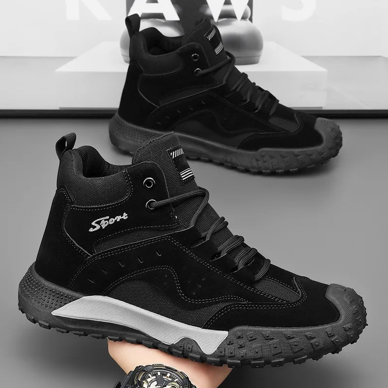 2025Men's Ankle Boots Fashion High Top Sneakers Breathable Casual Shoes Outdoor Non Slip Hiking Shoes for Men Work Safety Shoes