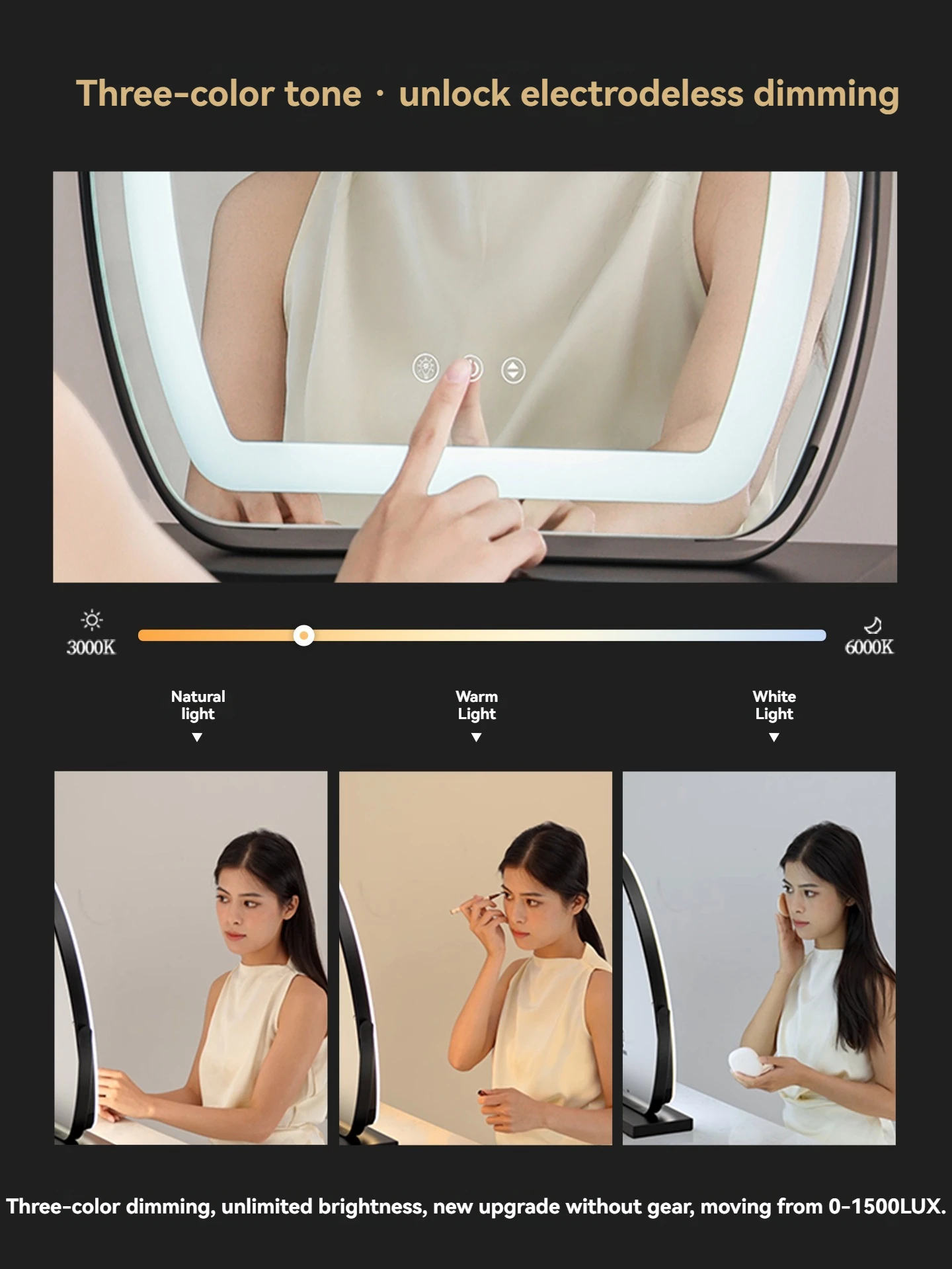 Specchio per trucco semi ellittico a LED Specchio cosmetico da tavolo con luce, camera da letto intelligente per la casa delle celebrità di Internet, rotazione semplice