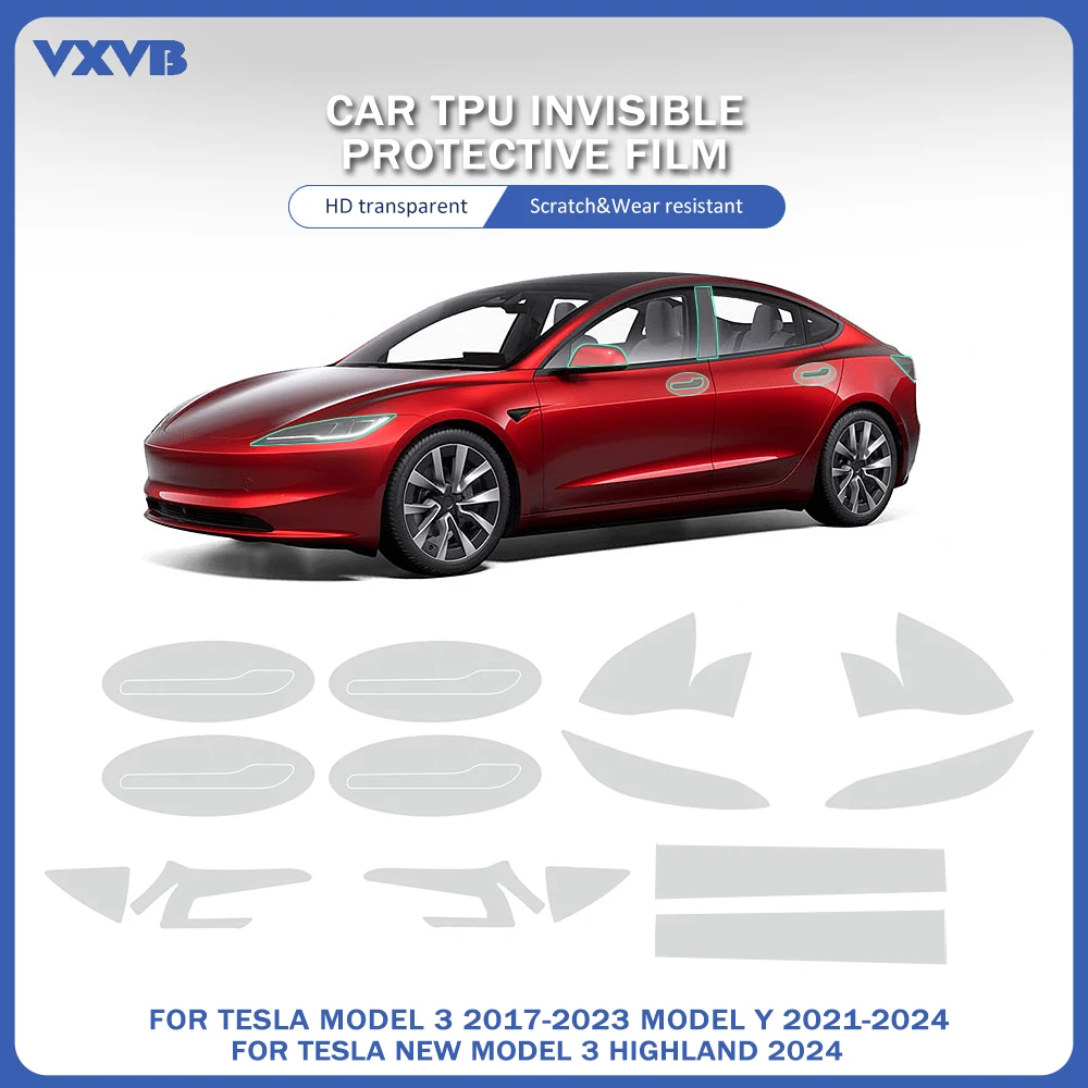 

Car Door Handle Protective Film For Tesla Model 3 Y TPU Transparent Window B Pillars Refit Sticker For Model 3 Highland 2024