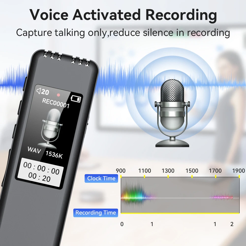 128GB/32GB/8GB Digital Voice Recorder Portable Voice Activated Audio Recording Noise Reduction with Playback MP3 Music Player