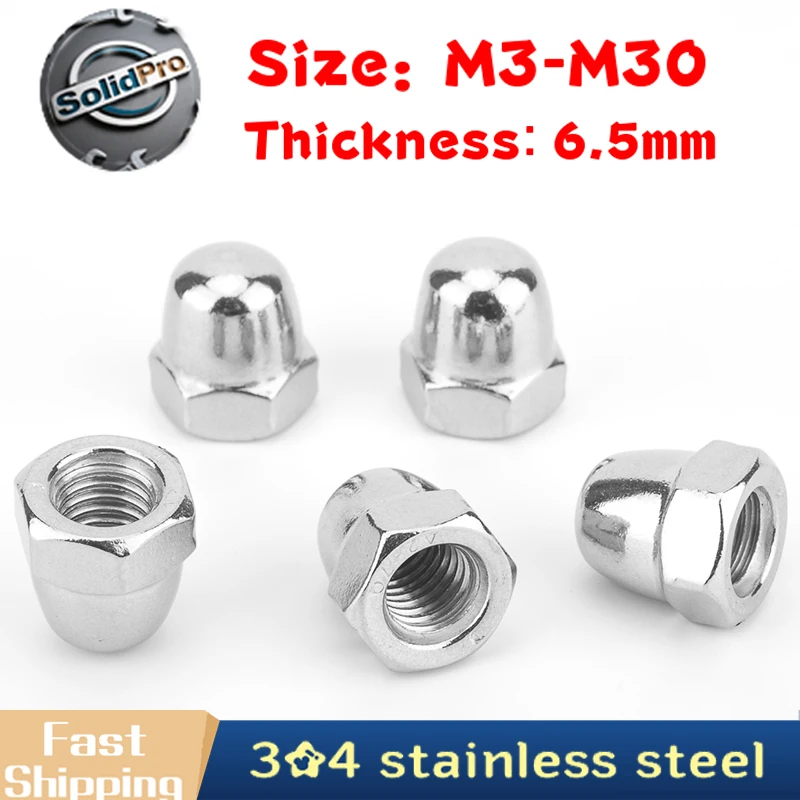 

M3-M30 304SS Acorn Dome Nuts - Decorative Finial Caps with Fine/Reverse Thread for Architecture/Furniture/Plumbing (Corrosion Pr