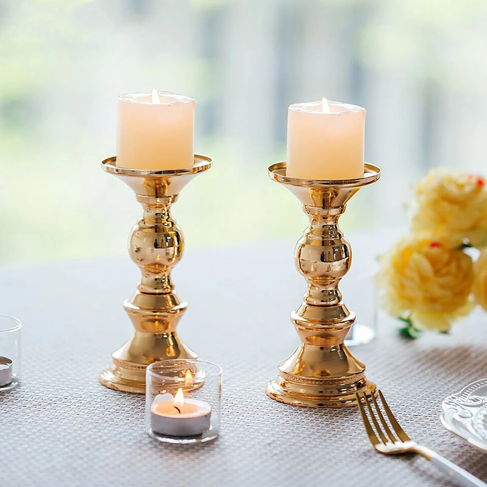 2 Pcs Pillar Candle Holders, Wedding Centerpieces Metal Candle Holder Candles Stand Decoration Ideal for Weddings Special Events