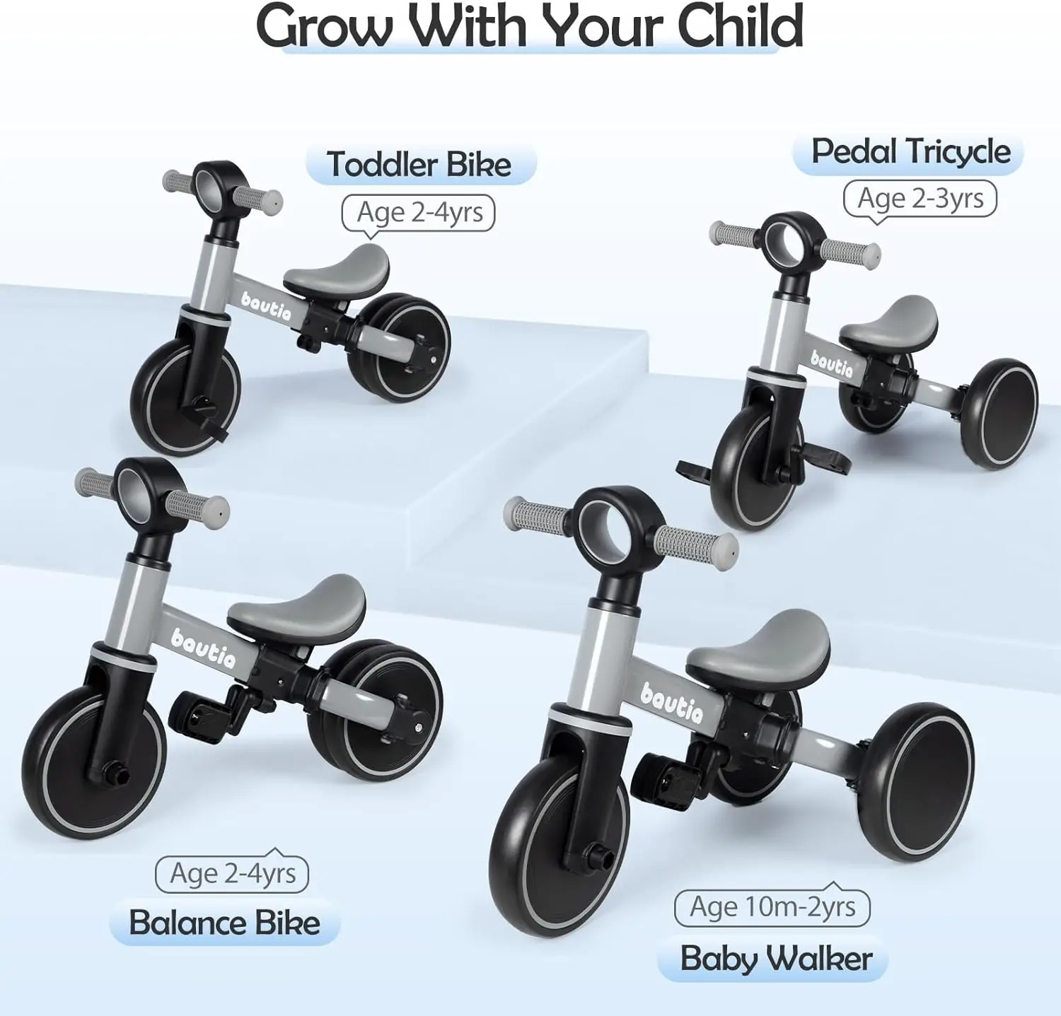 Tricycle pour tout-petits 1-3, vélo d'équilibre 4 en 1 pour bébé de 1 à 2 ans, cadeau pour garçon et fille, jouet de vélo pour enfants avec pédales parfaites