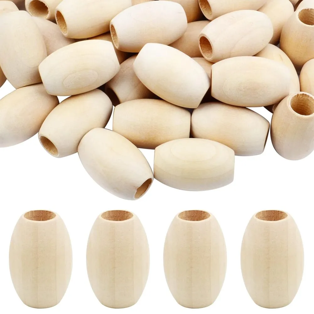 50Pcs 15/20/25mm Oval Natural Wooden Loose Spacer Beads For DIY Handmade Bracelet Necklace Jewelry Making Accessories Materials