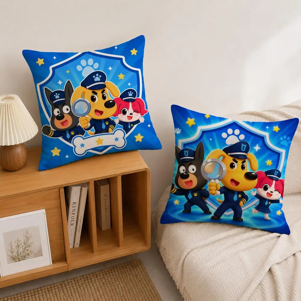 Cartoon Safety Sheriff Labrador Cushion Cover Natural Linen Pillowcase Set, All-in-One Decor for Sofa, Bedroom & Chair