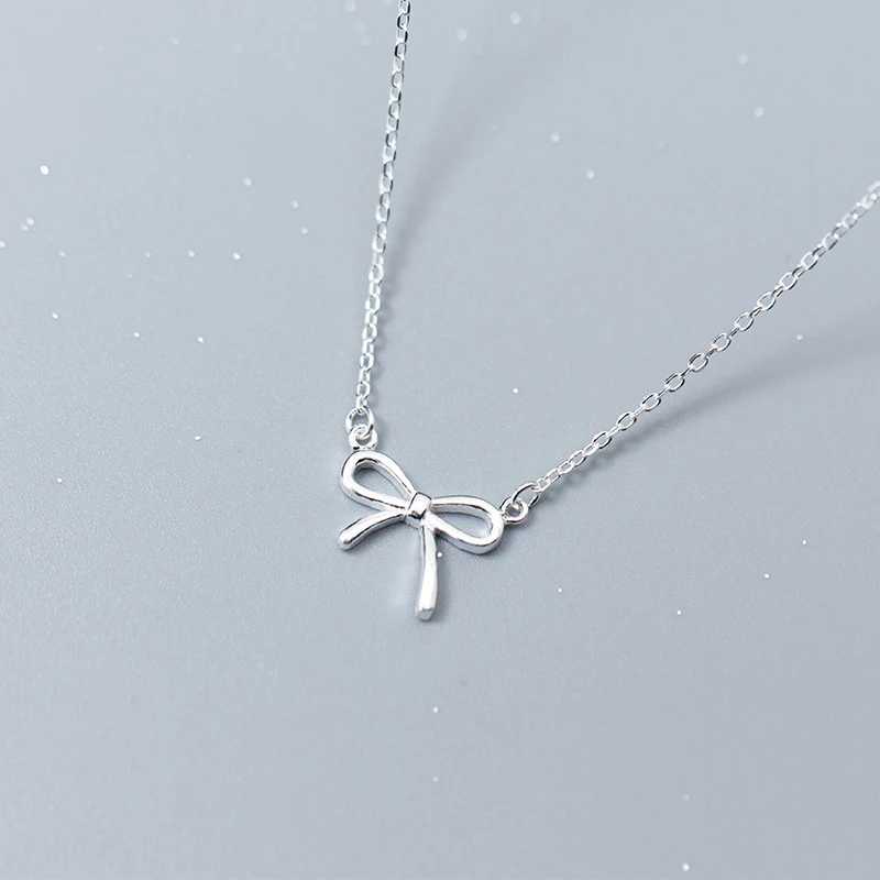 Modian autentyczne 925 Sterling Silver elegancki Bowknot naszyjnik wisiorek dla kobiet modne ładne oświadczenie biżuteria prezenty Bijoux — zdjęcie 5