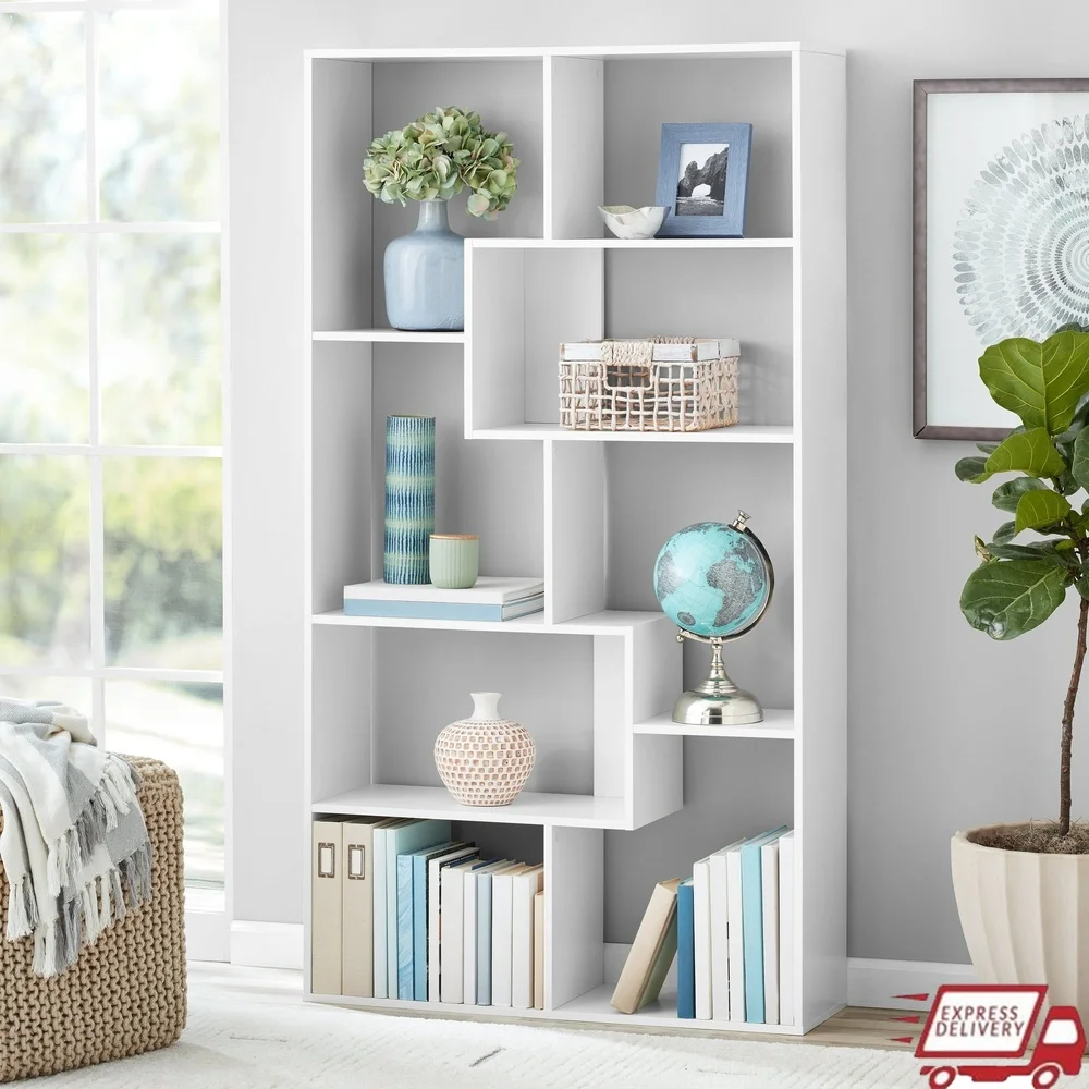 

Modern 8-Cube Geometric Bookcase Vertical Storage Unit Living Room Bedroom Office Stylish Display Organizer