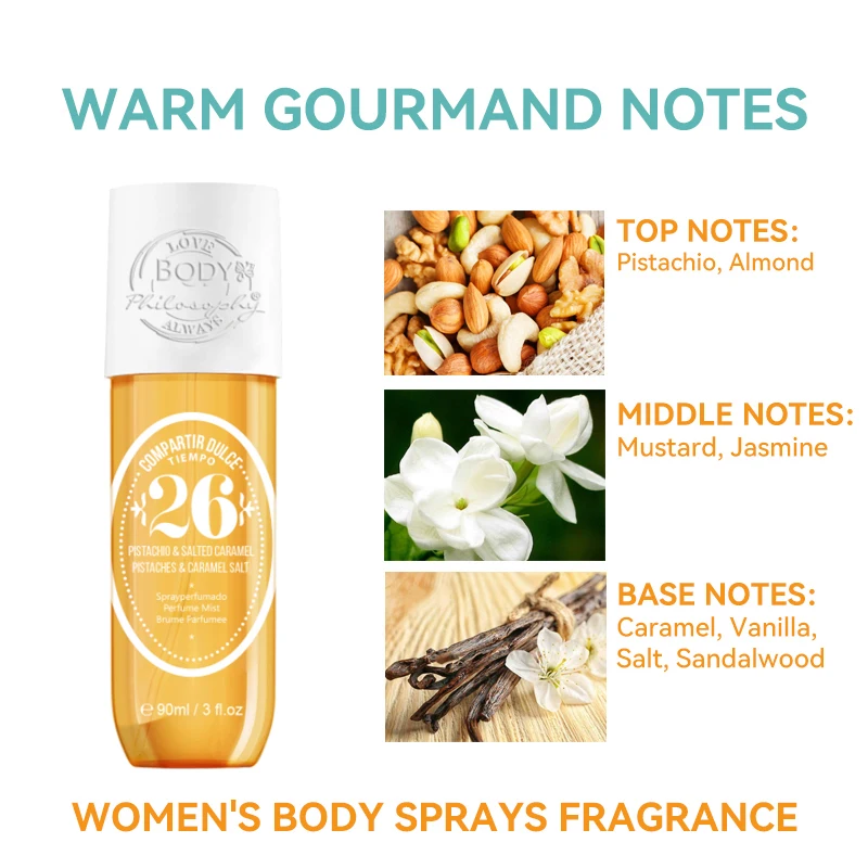 90ML 3.0FL.OZ Vanilla Bodymist Women\'s Hair & Body Mist, Gourmet Fragrance Splash,Pistachio Aroma Spray Lasts All Day