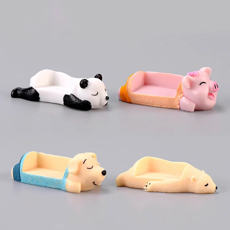 Dog Pig Panda Bear Bench Figurine Cartoon Animal Model Landscape Dollhouse Home Miniature Fairy Garden Decoration Accessories