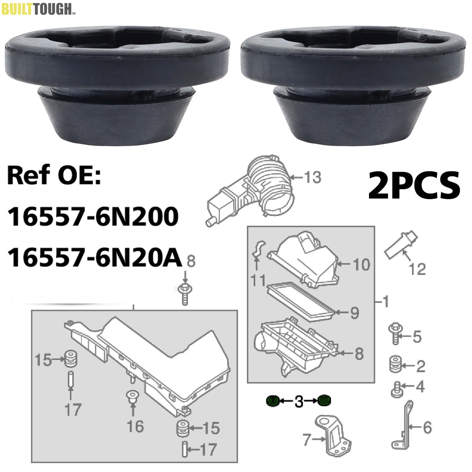 2 FOR NISSAN TEANA CUBE SERENA NV200 PRIMERA NAVARA LIVINA AIR INTAKE CLEANER FILTER BOX BUFFER MOUNT RUBBER GROMMET 16557-6N20A