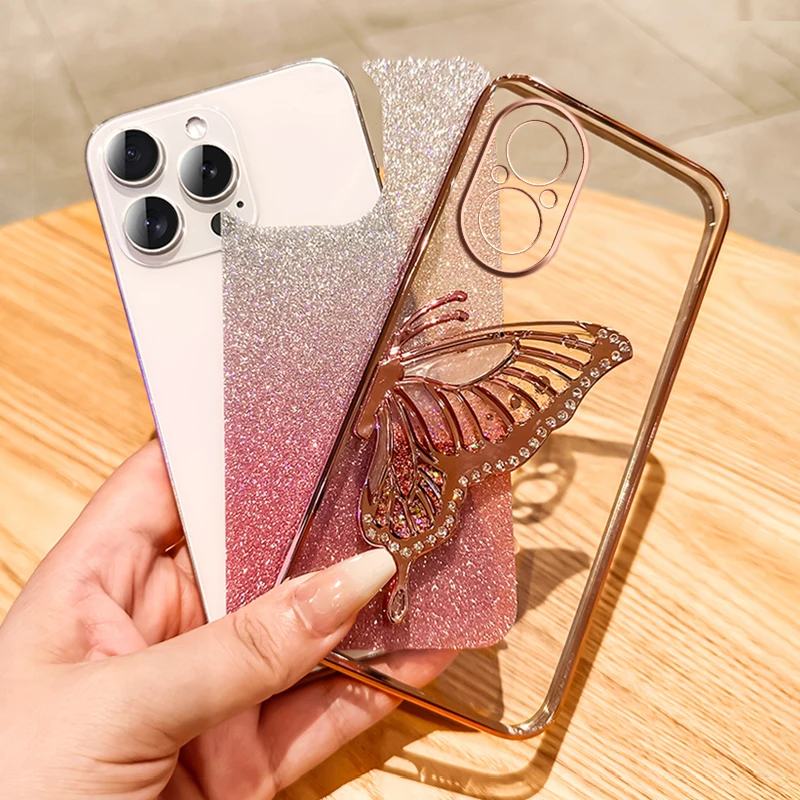 Gradient Butterfly Quicksand Phone Case For REALME C67 4G C33 C53 C55 C31 C30 C21 C20 C17 C15 C11 V13 V11 Soft Silicone Cover