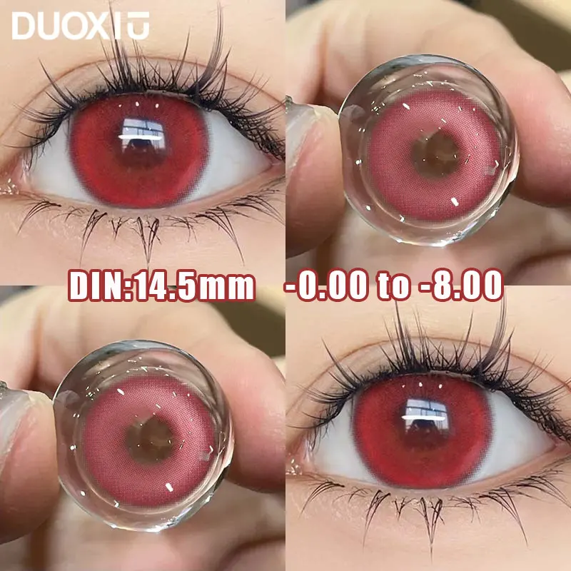 DUOXIU 1Pair Red Color Contact Lens Pupils High Quality Myopic Eyes - 0.00 to- 8.00 Diopter Halloween Red Lenses Fast Shipping