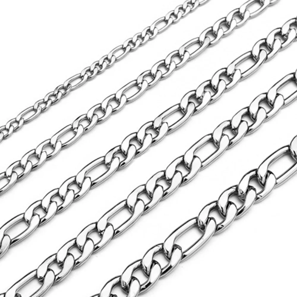 Stainless Steel Figaro Necklace 3:1 Steel Chain Hiphop Three Room One NK Necklace Side Chain