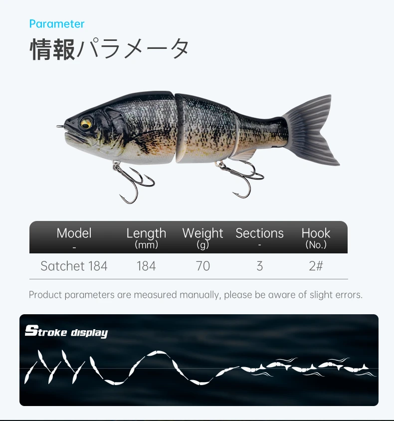 LEYDUN JOINTED CLAW SATCHET 184mm 2.5OZ Angelköder mit Gelenkkörper, Gleit-Swimbaits, schwimmende, leistungsstarke S-förmige große Hardbaits für Barsch – Detail 2