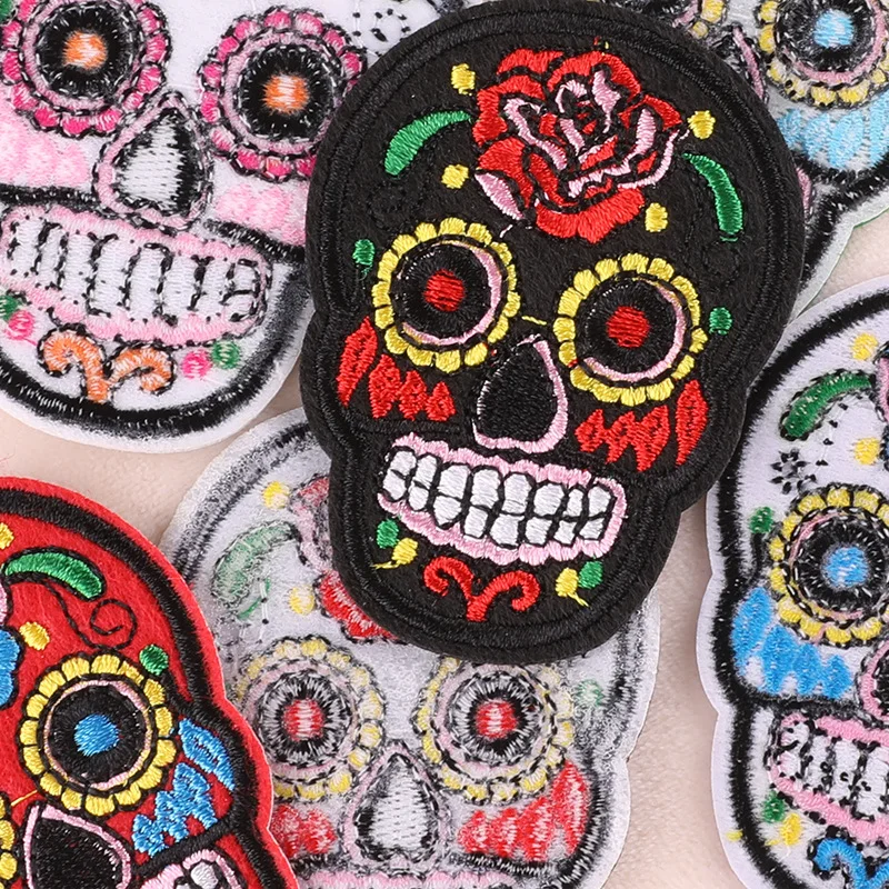 11pcs Lot Skull Iron On Patches For Clothes Embroidered Jacket Strijk Parches Bulk Sew Diy Naszywki Thermocollant Rock Mochila