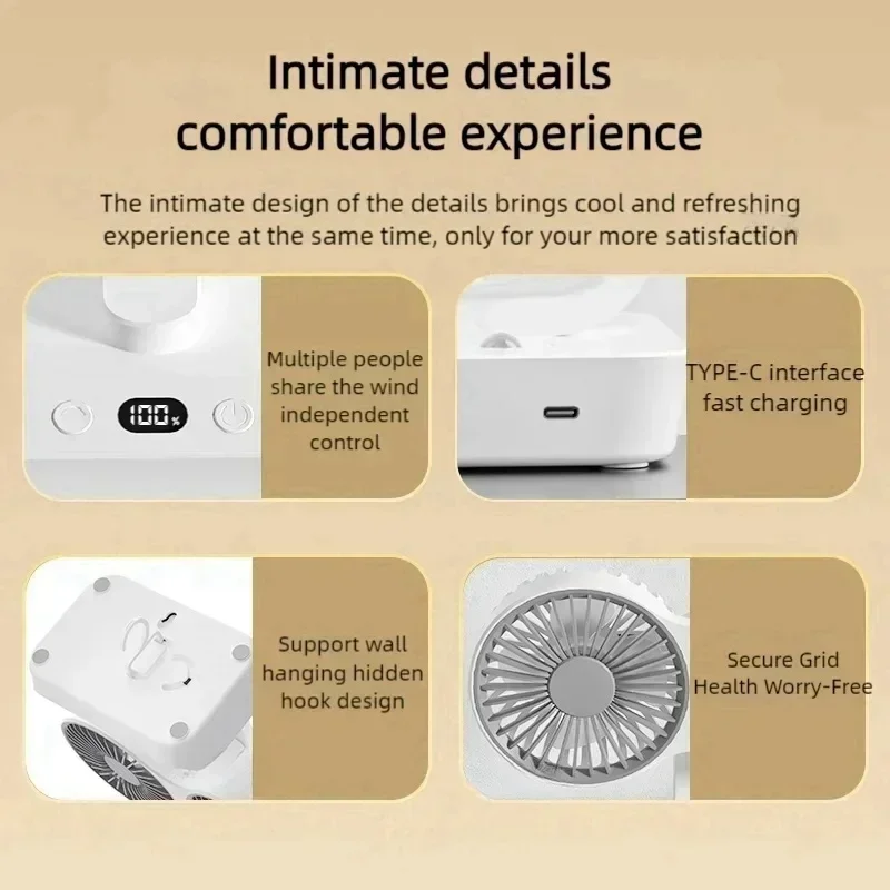 多機能ダブルヘッドシェーキングファン,調整可能,高解像度,デジタルディスプレイ,常夜灯,ポータブル,4ギア,新品,2024