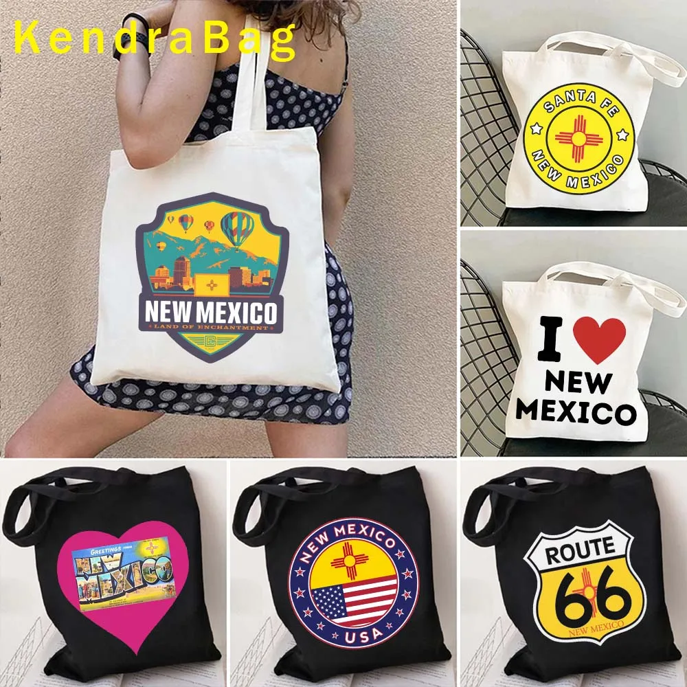 

Retro Travel Albuquerque New Mexico State Round Emblem Route 66 Flag Map Heart Flowers Zia Sonne Canvas Tote Bag Shopper Handbag