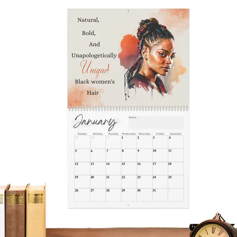 2025 hitam gadis kalender untuk dinding Afrika hitam wanita dinding perencana kalender Spiral kalender dinding Spiral hitam gadis kalender untuk