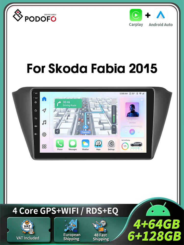 Podofo CarPlay Android Radio voor Skoda Fabia 2015 Auto Intelligent Systeem 2 Din GPS Auto Multimedia Speler BT FM - afbeelding 2