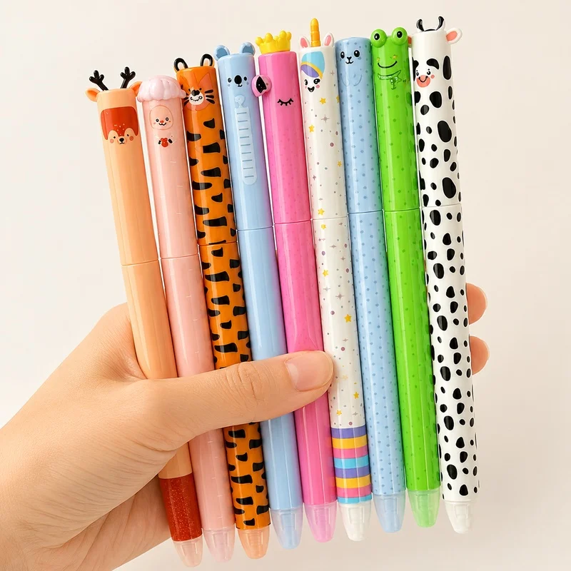20A set of creative cartoon erasable animal-themed pens suitable for both boys and girls,Easily erasable design，Including10Pen+1