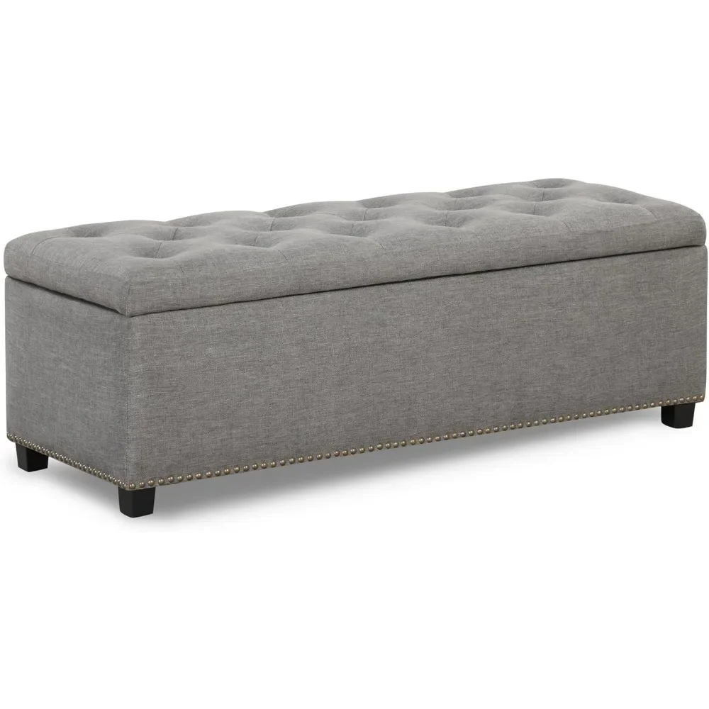 

End of Bed Storage Bench Seat - Lift Top Long Ottoman Foot Rest & Upholstered Linen Footstool