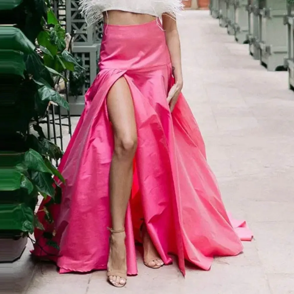 

Hot Pink Women Skirts Party Wear Long Maxi Skirts High Slit Evening Birthday Wear Custom Made Satin Mermaid Skirt