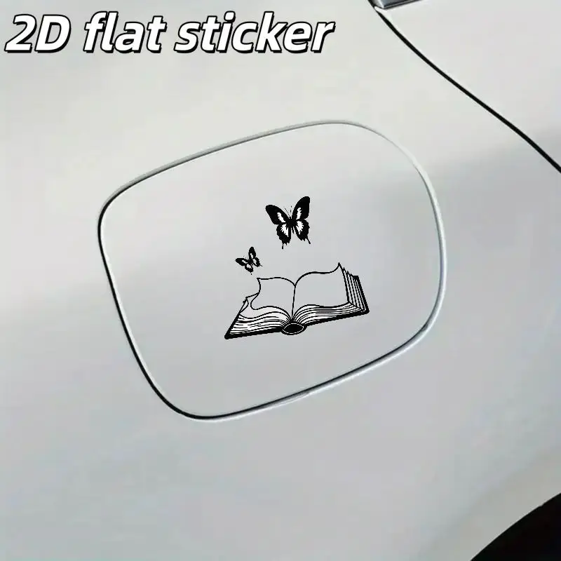 1pc White Butterfly & Open Book Vinyl Sticker, Waterproof Self-Adhesive Decal for Car Window, Body & Smooth Surfaces