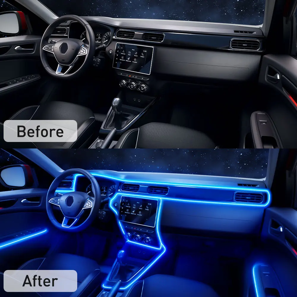 Car Interior Lights 64 Colors Decorative Ambient Lamp Multiple Modes Sound Control USB Optical Fiber RGB Atmosphere Light Strips