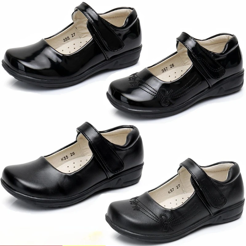 

Kids Solid Black Leather Shoes Little Big Girls Primary School Performance Ceremony Spring Fall Princess Children Non Slip Soft