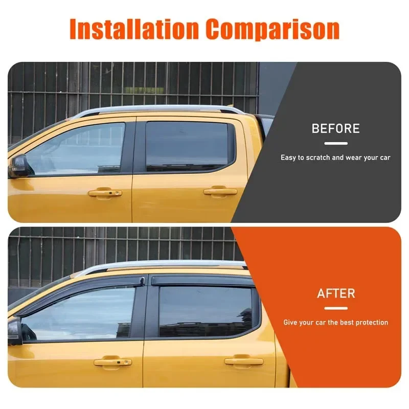 4Pcs ABS Black For Ford Ranger 2024-2026+ Car Styling Wind Shields Sun Rain Guards Side Wind Deflector Car Exterior Accessories