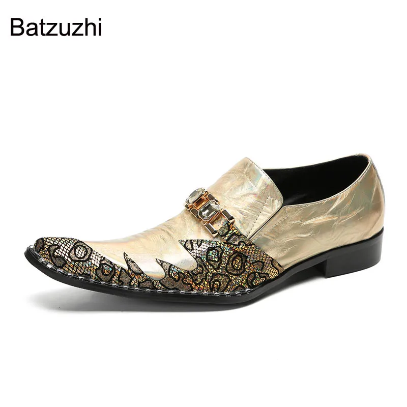 Batzuzhi 2025 New Gold Luxury Men's Shoes Slip on Soft Genuine Leather Dress Shoes Men Handmade Party, Wedding Sheos Man! 37-47!