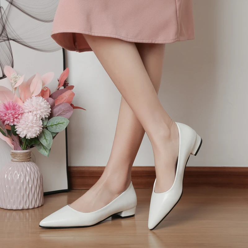 Spring and Autumn 2023 New Women\'s Professional Simple Solid Tone Pointed Toe Shallow Toe Square Heel Low Heel Fashion Shoes