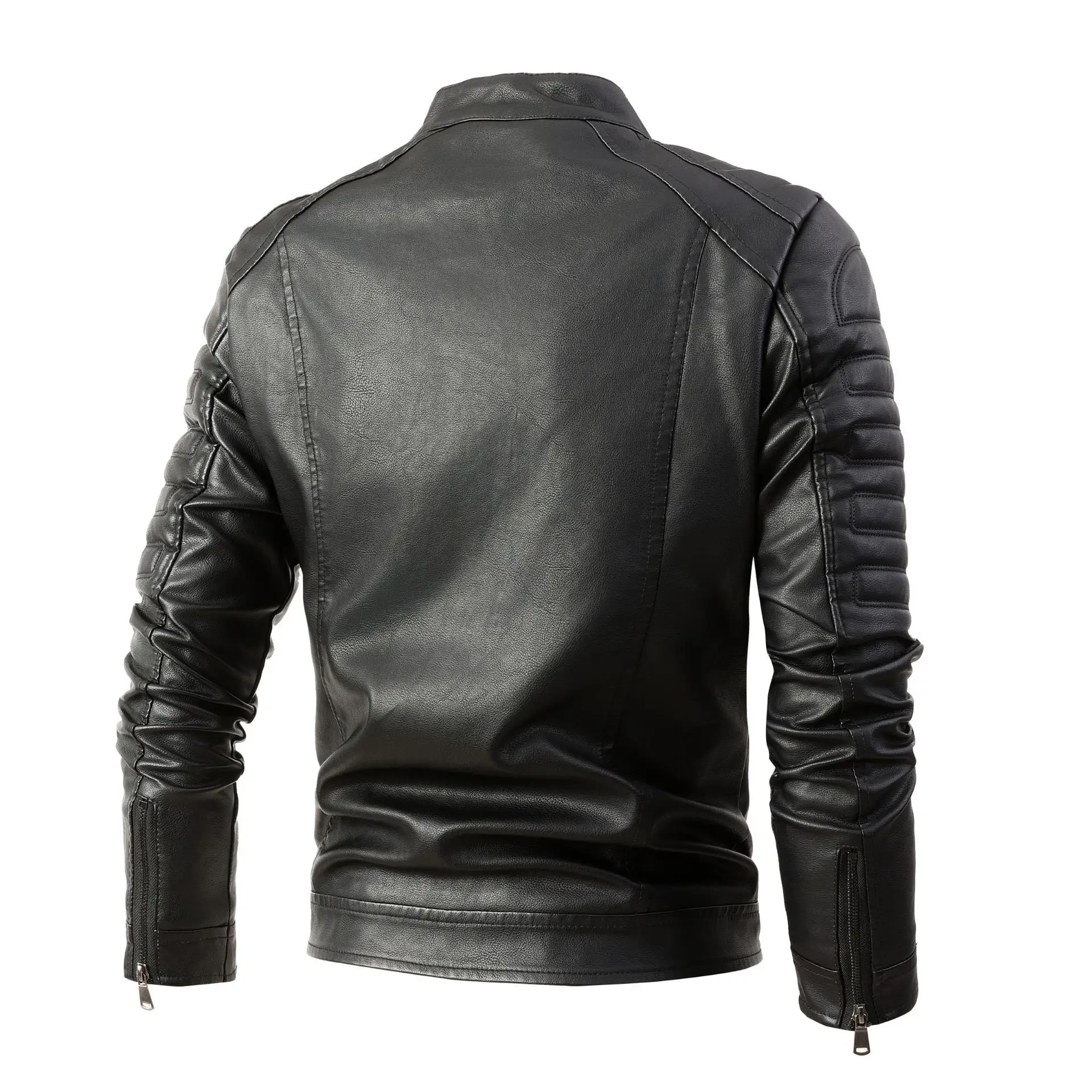 Winter Black PU Leather Jacket Men Fleece Warm Motorcycle Jackets Slim Street Fashion BLack Biker Coat Pleated Design Zipper