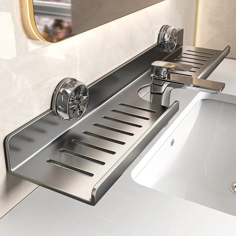 1pc Waschbecken Lagerung Rack Saugnapf Wasserhahn Ablassen Rack Badezimmer Schlag kostenlos Wand-montiert Toilettenartikel Regal Badezimmer veranstalter