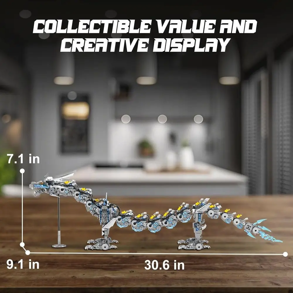 ชุดตัวต่อเครื่องกลมังกรสีเทาแบบสองรูปแบบ 1,390 ชิ้น เหมาะสำหรับการสะสมและจัดแสดงสำหรับวัยรุ่นและผู้ใหญ่