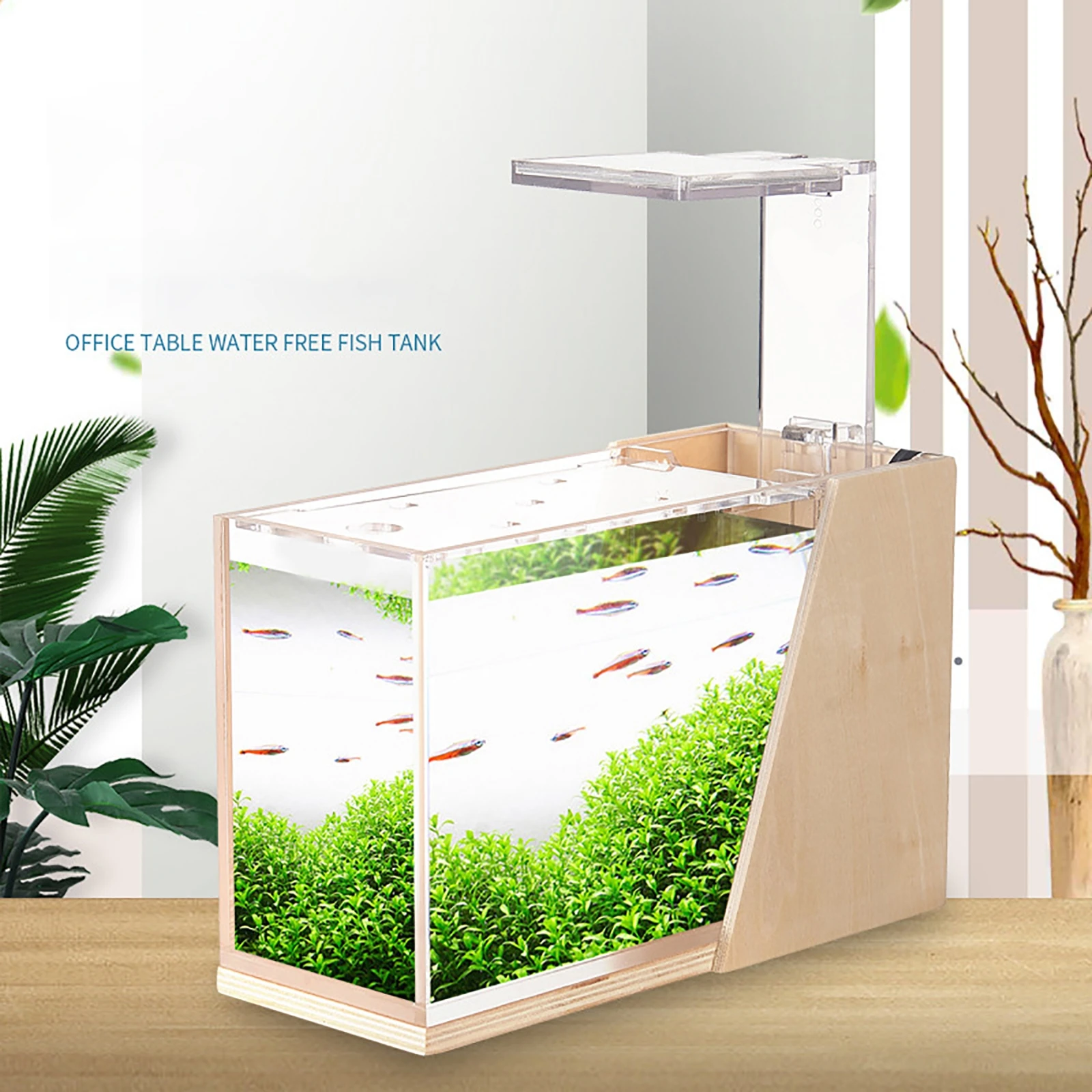 

Desktop Fish Tank Mini Side Filter Beautification Acrylic Ecological Small Creative Office Aquarium Micro Fish Tank 3 Mode Light