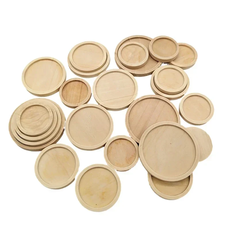 Mini Blank Wood Base, 100pcs/lot Wooden Tray Round Bracket Bezel Glass Pendant for DIY Craft, Jewelery Making and Display